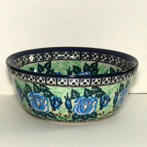 Bolesławiec Polish Pottery UNIKAT Bowl Hand Painted Blue Rose  H. Szynska - Picture 3 of 6